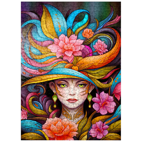 puzzleplate Vibrant Floral Lady with Exotic Elegance 500 Jigsaw Puzzle
