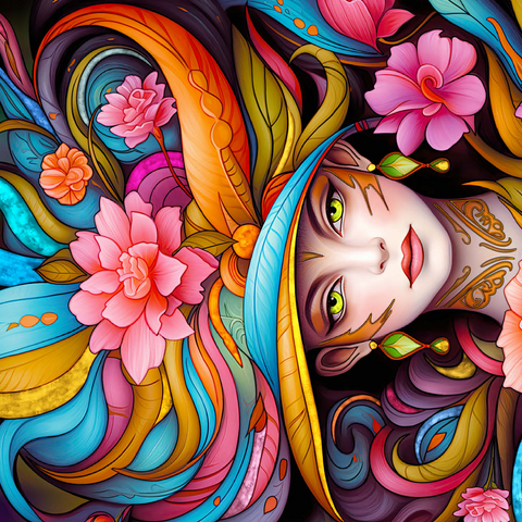 Vibrant Floral Lady with Exotic Elegance 500 Jigsaw Puzzle 3D Modell