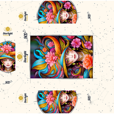 Vibrant Floral Lady with Exotic Elegance 500 Jigsaw Puzzle box 3D Modell
