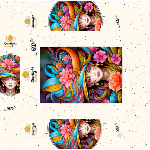 Vibrant Floral Lady with Exotic Elegance 500 Jigsaw Puzzle box 3D Modell