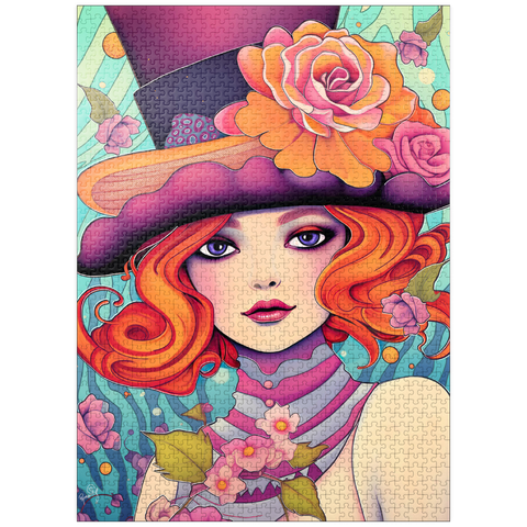 puzzleplate Whimsical Redhead in Floral Top Hat 1000 Jigsaw Puzzle