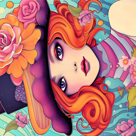 Whimsical Redhead in Floral Top Hat 1000 Jigsaw Puzzle 3D Modell