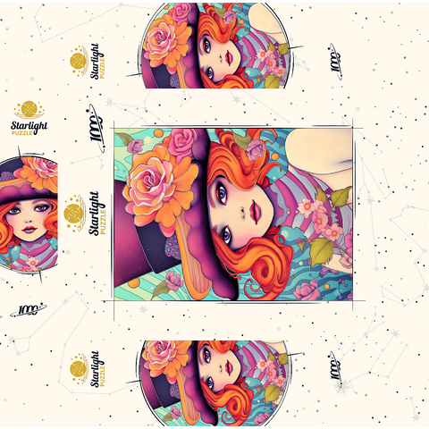 Whimsical Redhead in Floral Top Hat 1000 Jigsaw Puzzle box 3D Modell