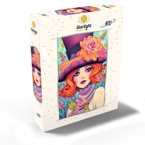 Whimsical Redhead in Floral Top Hat 100 Jigsaw Puzzle box view2