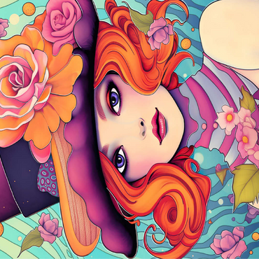 Whimsical Redhead in Floral Top Hat 100 Jigsaw Puzzle 3D Modell