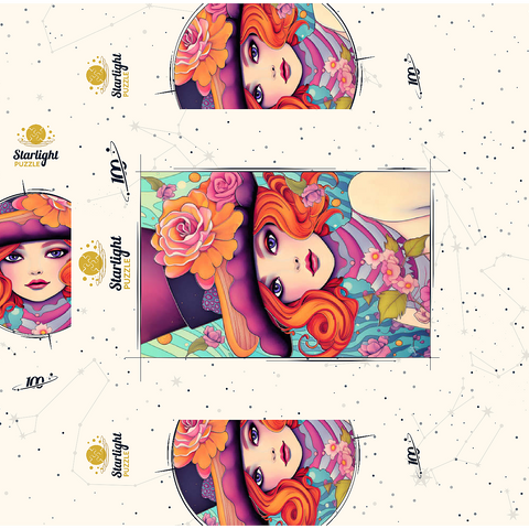 Whimsical Redhead in Floral Top Hat 100 Jigsaw Puzzle box 3D Modell