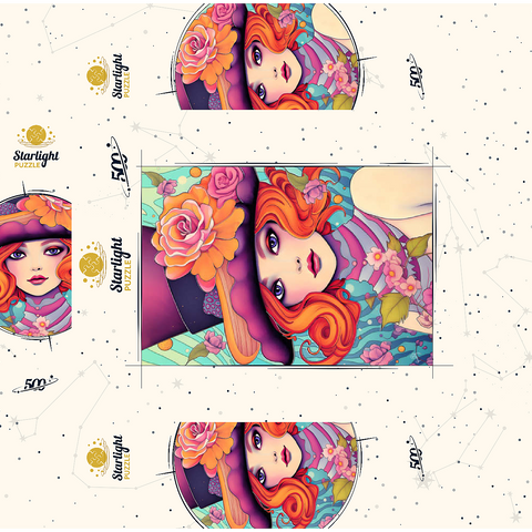 Whimsical Redhead in Floral Top Hat 500 Jigsaw Puzzle box 3D Modell