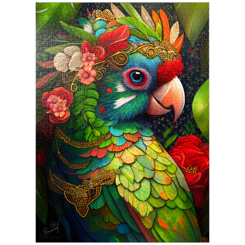 puzzleplate Colorful Tropical Parrot with Floral Crown 1000 Jigsaw Puzzle