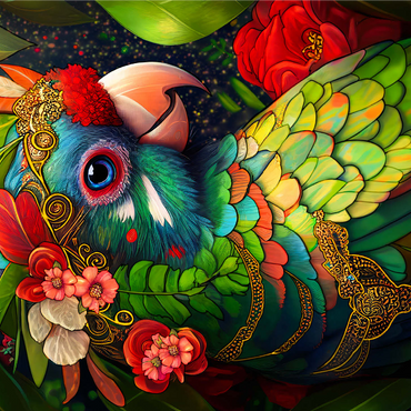 Colorful Tropical Parrot with Floral Crown 1000 Jigsaw Puzzle 3D Modell
