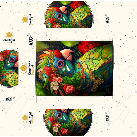Colorful Tropical Parrot with Floral Crown 1000 Jigsaw Puzzle box 3D Modell