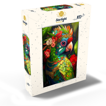 Colorful Tropical Parrot with Floral Crown 100 Jigsaw Puzzle box view2