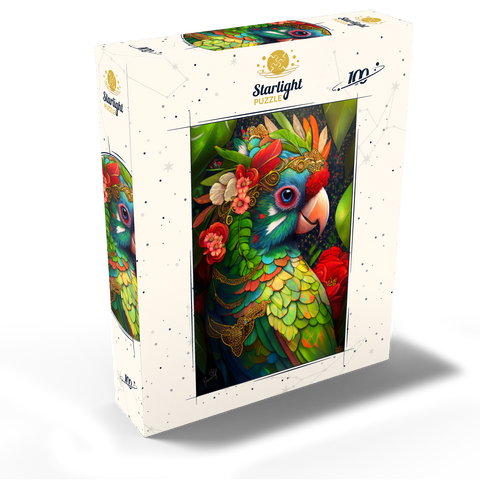 Colorful Tropical Parrot with Floral Crown 100 Jigsaw Puzzle box view2