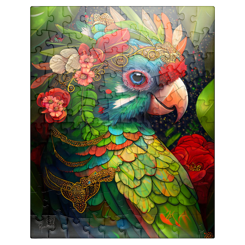 puzzleplate Colorful Tropical Parrot with Floral Crown 100 Jigsaw Puzzle