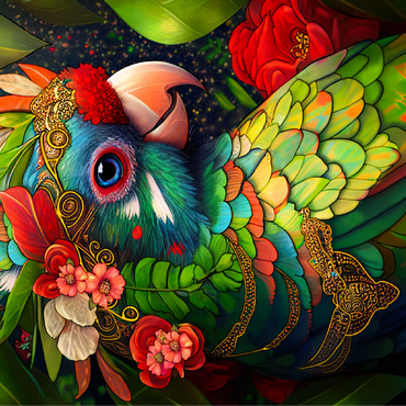 Colorful Tropical Parrot with Floral Crown 100 Jigsaw Puzzle 3D Modell