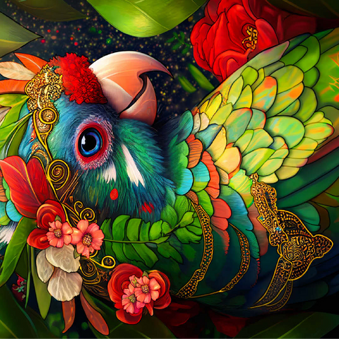 Colorful Tropical Parrot with Floral Crown 100 Jigsaw Puzzle 3D Modell