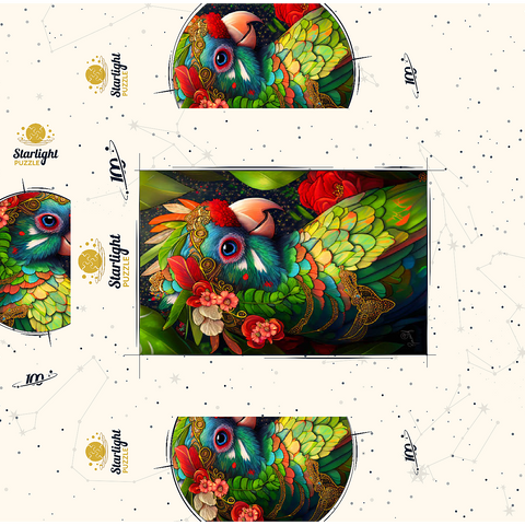 Colorful Tropical Parrot with Floral Crown 100 Jigsaw Puzzle box 3D Modell