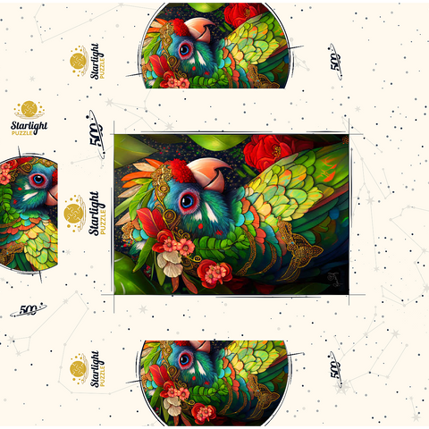 Colorful Tropical Parrot with Floral Crown 500 Jigsaw Puzzle box 3D Modell