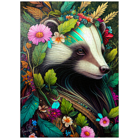 puzzleplate Floral Crowned Badger in Enchanted Forest 1000 Jigsaw Puzzle