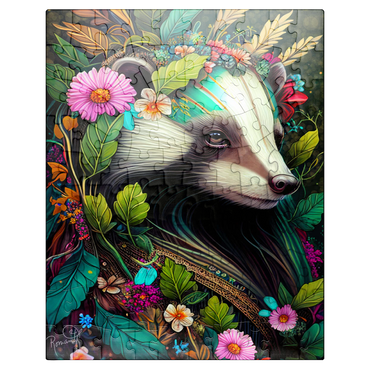 puzzleplate Floral Crowned Badger in Enchanted Forest 100 Jigsaw Puzzle