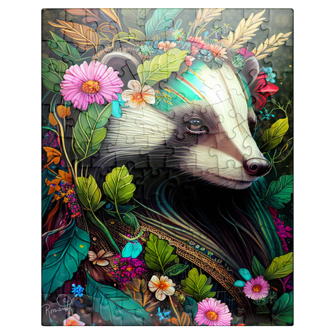 puzzleplate Floral Crowned Badger in Enchanted Forest 100 Jigsaw Puzzle