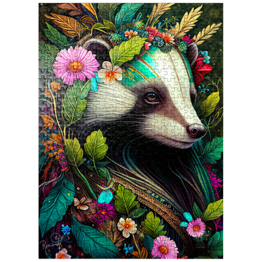 puzzleplate Floral Crowned Badger in Enchanted Forest 500 Jigsaw Puzzle