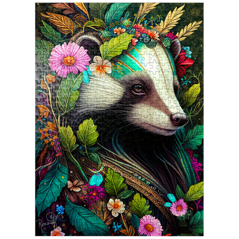 puzzleplate Floral Crowned Badger in Enchanted Forest 500 Jigsaw Puzzle