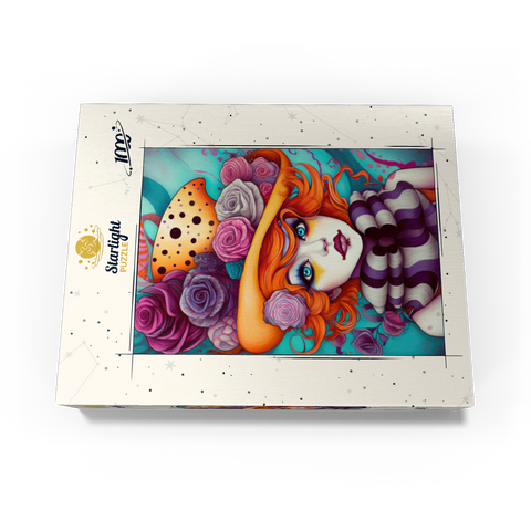 Whimsical Portrait of a Woman with Orange Hair and Floral Hat 1000 Jigsaw Puzzle box view3