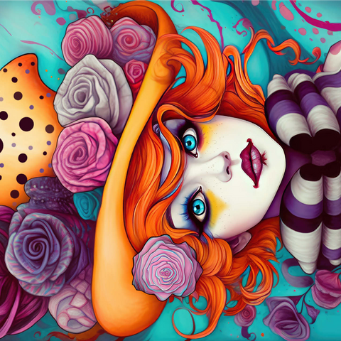 Whimsical Portrait of a Woman with Orange Hair and Floral Hat 1000 Jigsaw Puzzle 3D Modell