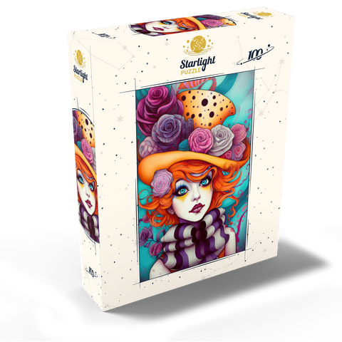 Whimsical Portrait of a Woman with Orange Hair and Floral Hat 100 Jigsaw Puzzle box view2