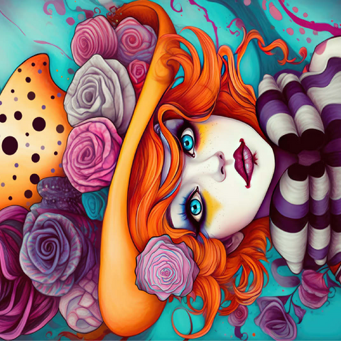 Whimsical Portrait of a Woman with Orange Hair and Floral Hat 100 Jigsaw Puzzle 3D Modell