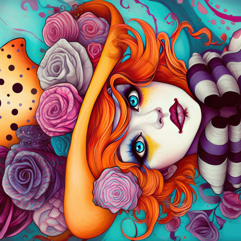 Whimsical Portrait of a Woman with Orange Hair and Floral Hat 500 Jigsaw Puzzle 3D Modell