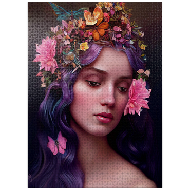puzzleplate Ethereal Woman with Floral Crown and Violet Hair 1000 Jigsaw Puzzle