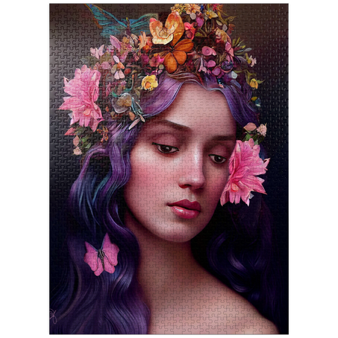 puzzleplate Ethereal Woman with Floral Crown and Violet Hair 1000 Jigsaw Puzzle