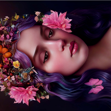 Ethereal Woman with Floral Crown and Violet Hair 1000 Jigsaw Puzzle 3D Modell