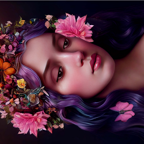 Ethereal Woman with Floral Crown and Violet Hair 1000 Jigsaw Puzzle 3D Modell