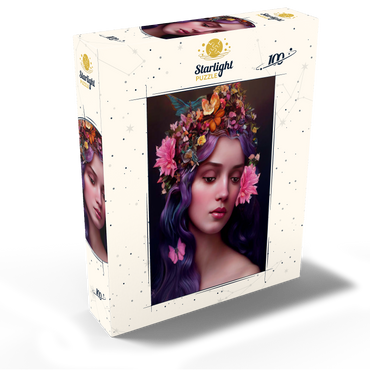 Ethereal Woman with Floral Crown and Violet Hair 100 Jigsaw Puzzle box view2