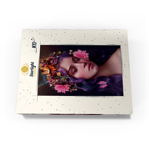 Ethereal Woman with Floral Crown and Violet Hair 100 Jigsaw Puzzle box view3