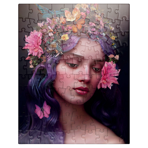 puzzleplate Ethereal Woman with Floral Crown and Violet Hair 100 Jigsaw Puzzle
