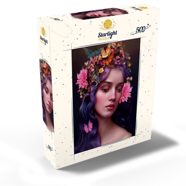 Ethereal Woman with Floral Crown and Violet Hair 500 Jigsaw Puzzle box view2