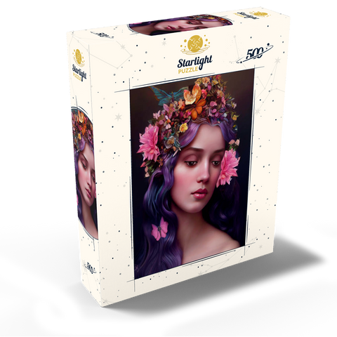 Ethereal Woman with Floral Crown and Violet Hair 500 Jigsaw Puzzle box view2