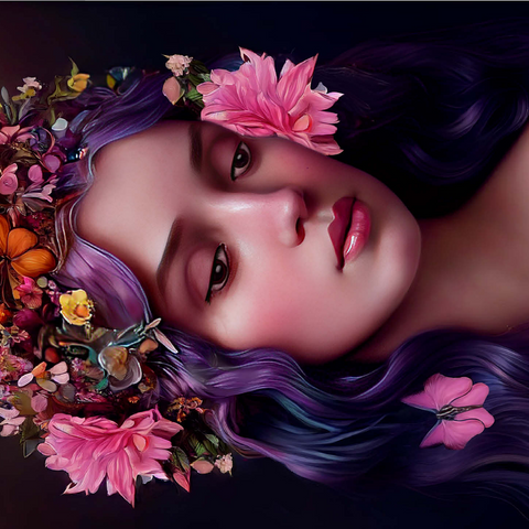 Ethereal Woman with Floral Crown and Violet Hair 500 Jigsaw Puzzle 3D Modell