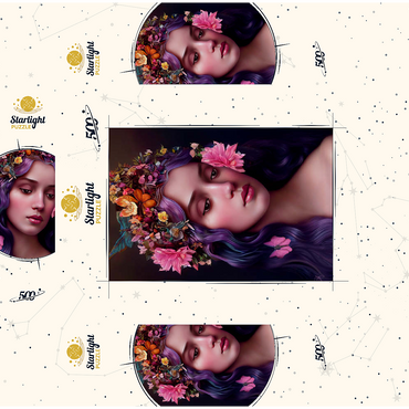 Ethereal Woman with Floral Crown and Violet Hair 500 Jigsaw Puzzle box 3D Modell