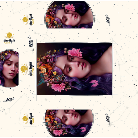 Ethereal Woman with Floral Crown and Violet Hair 500 Jigsaw Puzzle box 3D Modell