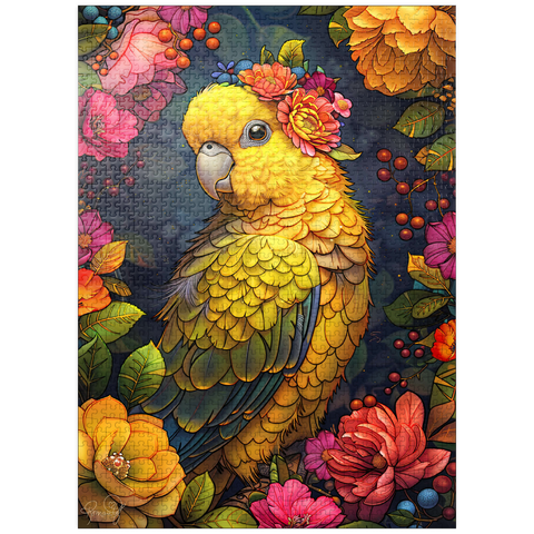 puzzleplate Golden Parrot with Tropical Blooms 1000 Jigsaw Puzzle