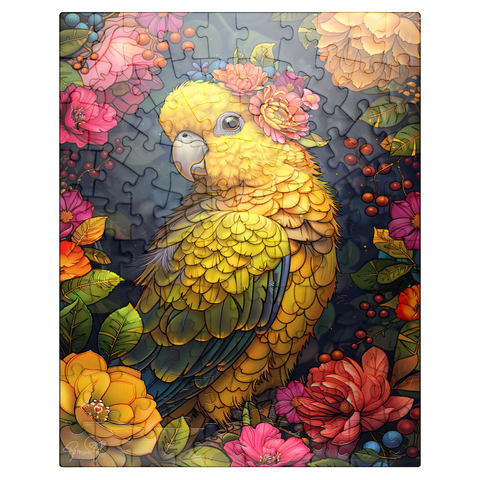 puzzleplate Golden Parrot with Tropical Blooms 100 Jigsaw Puzzle