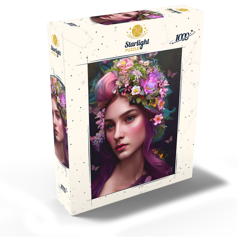 Elegant Woman with Floral Crown and Butterfly Accents 1000 Jigsaw Puzzle box view2