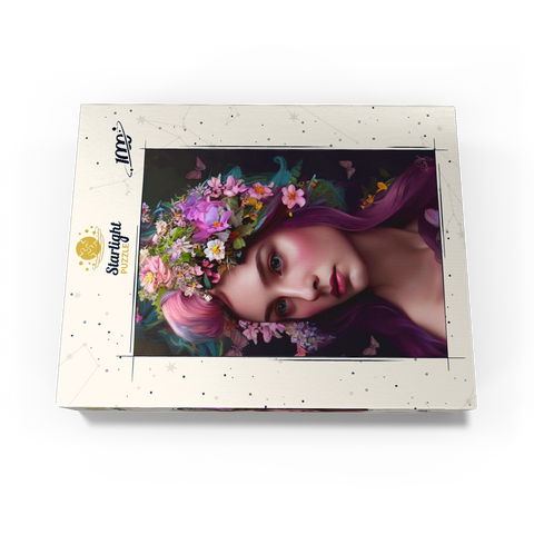 Elegant Woman with Floral Crown and Butterfly Accents 1000 Jigsaw Puzzle box view3