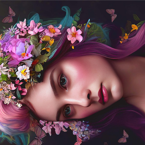 Elegant Woman with Floral Crown and Butterfly Accents 1000 Jigsaw Puzzle 3D Modell