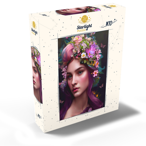 Elegant Woman with Floral Crown and Butterfly Accents 100 Jigsaw Puzzle box view2