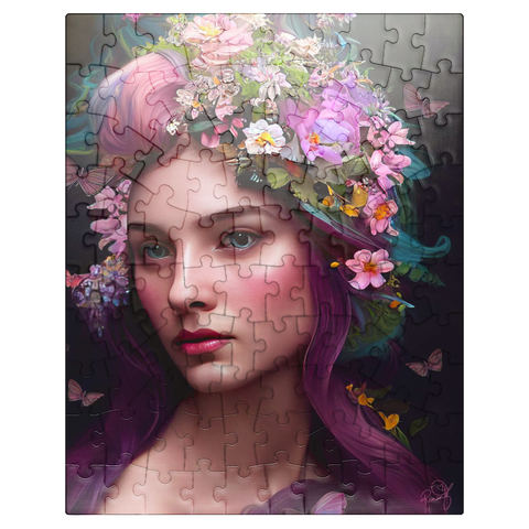 puzzleplate Elegant Woman with Floral Crown and Butterfly Accents 100 Jigsaw Puzzle